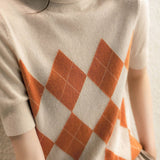 Casual Retro Color-Block Argyle Turtleneck Knitted Top