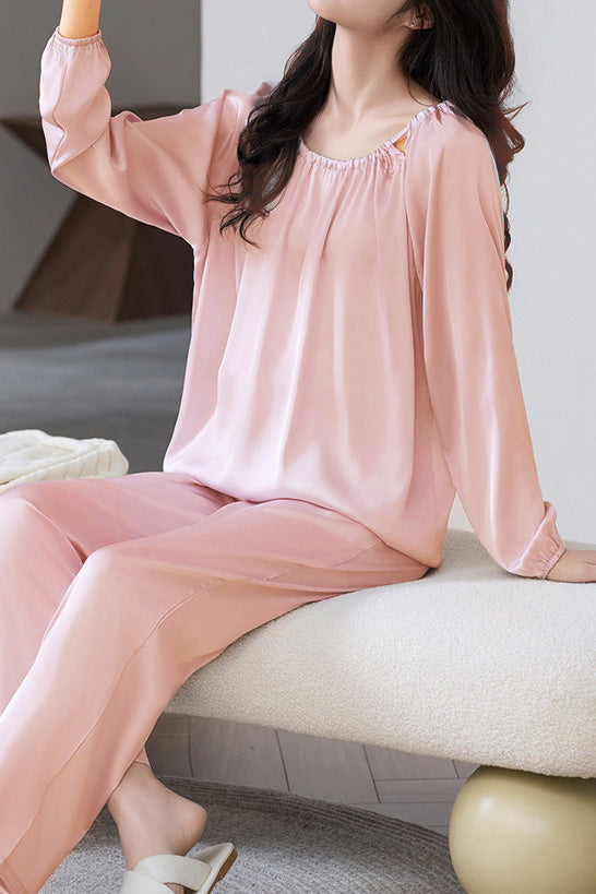 Casual Loungewear Ice Silk Pajama Set with Built-in Bra Pads, Outerwear-Friendly