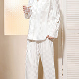 Casual Loungewear Ice Silk Lapel Plaid Jacquard Pajama Set