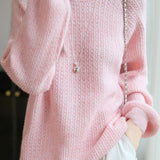 Casual Versatile Solid-Color Pullover Hollow-Out Knitted Top