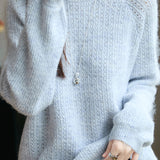 Casual Versatile Solid-Color Pullover Hollow-Out Knitted Top