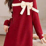 Casual Loose Bowknot Mid-Length Knitted Dress