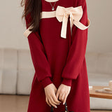 Casual Loose Bowknot Mid-Length Knitted Dress