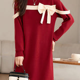 Casual Loose Bowknot Mid-Length Knitted Dress