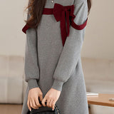 Casual Loose Bowknot Mid-Length Knitted Dress