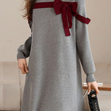 Casual Loose Bowknot Mid-Length Knitted Dress