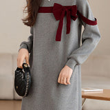 Casual Loose Bowknot Mid-Length Knitted Dress