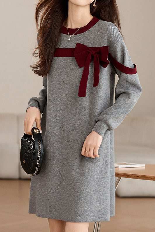 Casual Loose Bowknot Mid-Length Knitted Dress