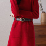 Casual Solid-Color Mid-Length Knitted Dress