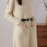 Casual Solid-Color Mid-Length Knitted Dress