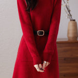 Casual Solid-Color Mid-Length Knitted Dress