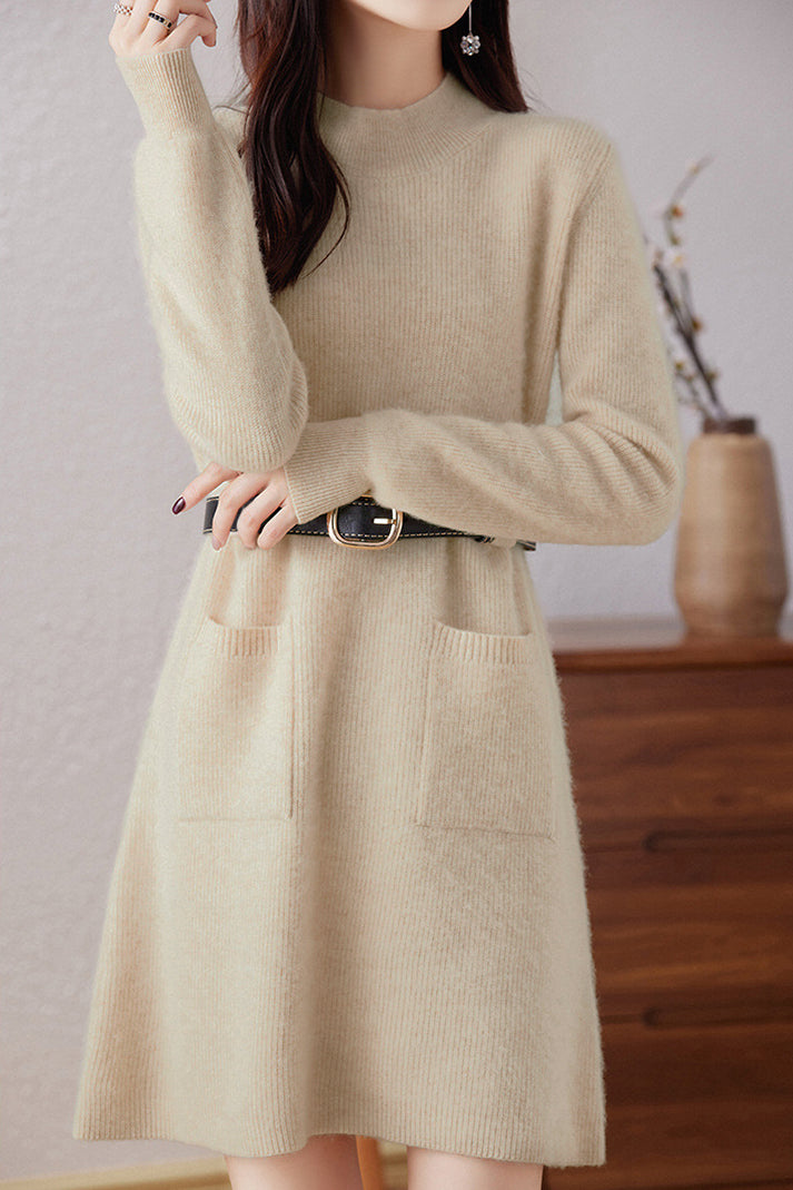 Casual Solid-Color Mid-Length Knitted Dress
