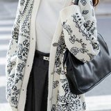 Casual Soft Jacquard V-Neck Knitted Cardigan