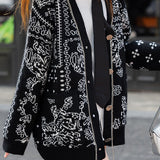 Casual Soft Jacquard V-Neck Knitted Cardigan