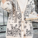 Casual Soft Jacquard V-Neck Knitted Cardigan