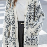 Casual Soft Jacquard V-Neck Knitted Cardigan