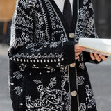 Casual Soft Jacquard V-Neck Knitted Cardigan