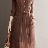 Elegant Daily Mesh Dress and Vest Two-Piece Set