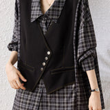 Casual Daily Fake Two-Piece Vest Plaid Shirt
