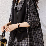 Casual Daily Fake Two-Piece Vest Plaid Shirt