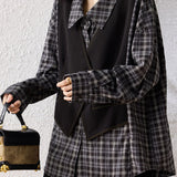 Casual Daily Fake Two-Piece Vest Plaid Shirt