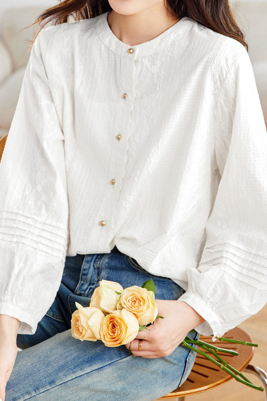 French Elegant Commuter Pure Cotton Jacquard Shirt