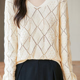 Exquisite Crochet Casual V-Neck Knitted Top