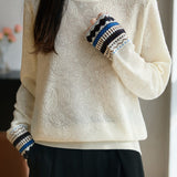 Casual Lace Jacquard Patchwork Knitted Top