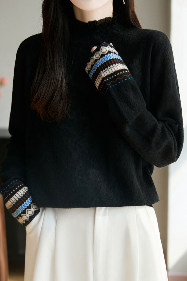 Casual Lace Jacquard Patchwork Knitted Top