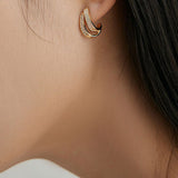 Exquisite Elegant Mother-of-Pearl Rhinestone Double-Ring Earrings