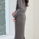 Elegant Pearl-Embellished Cardigan and Midi Skirt Two-Piece Set