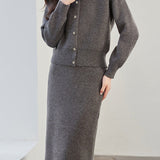 Elegant Pearl-Embellished Cardigan and Midi Skirt Two-Piece Set