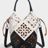 Hollow-Out Drawstring Convertible Shoulder Crossbody Handbag