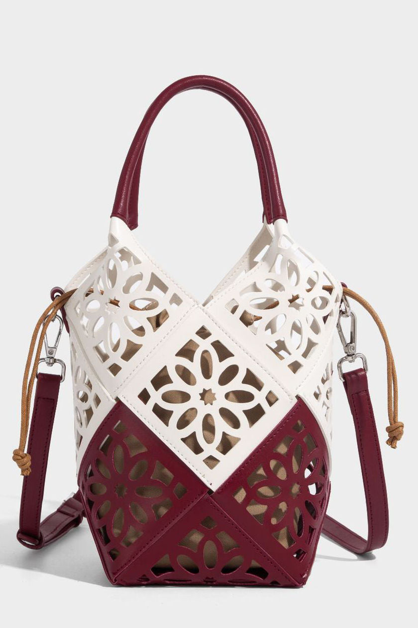 Hollow-Out Drawstring Convertible Shoulder Crossbody Handbag