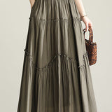 Daily Solid-Color Ruffle Patchwork Midi Skirt