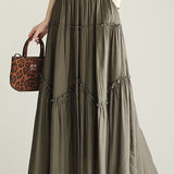 Daily Solid-Color Ruffle Patchwork Midi Skirt