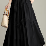 Daily Solid-Color Ruffle Patchwork Midi Skirt