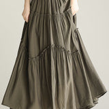 Daily Solid-Color Ruffle Patchwork Midi Skirt