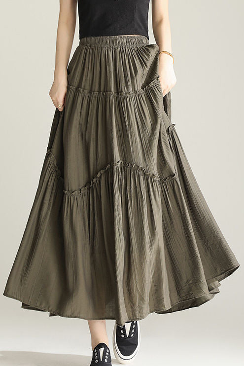 Daily Solid-Color Ruffle Patchwork Midi Skirt