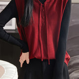 Casual Versatile Belted Hooded Knitted Vest