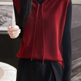Casual Versatile Belted Hooded Knitted Vest