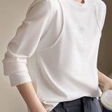 Casual Minimalist Embossed Pattern Pullover Base Layer Top