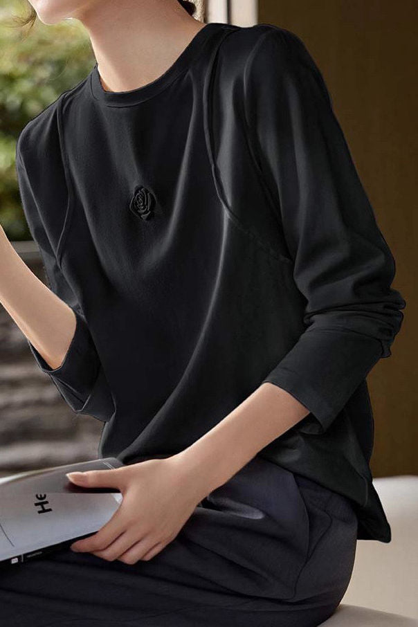 Casual Minimalist Embossed Pattern Pullover Base Layer Top