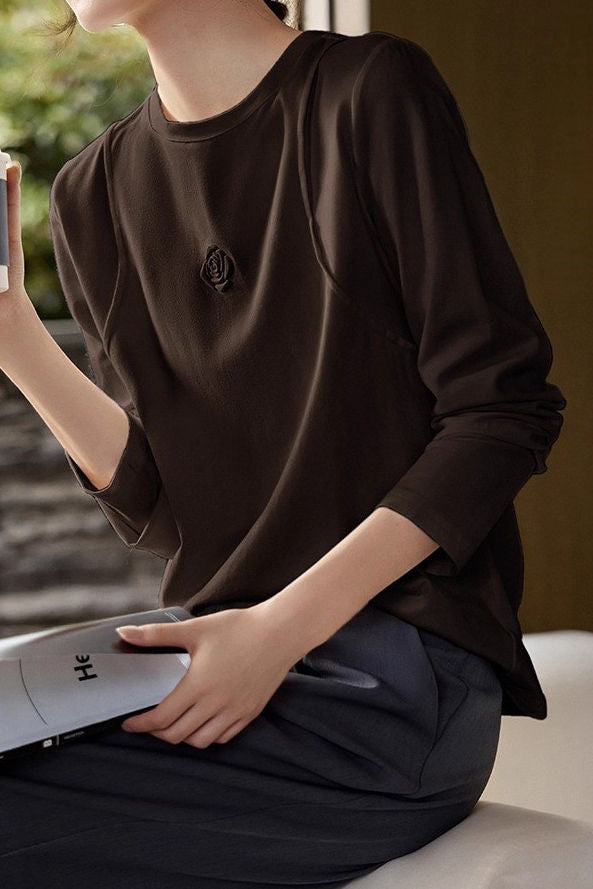 Casual Minimalist Embossed Pattern Pullover Base Layer Top