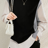 Casual Versatile Patchwork Fake Two-Piece Striped Long-Sleeve Knitted Top