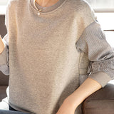 Casual Versatile Color-Block Striped Buttoned Asymmetric Sweatshirt