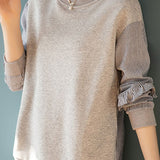Casual Versatile Color-Block Striped Buttoned Asymmetric Sweatshirt
