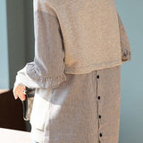 Casual Versatile Color-Block Striped Buttoned Asymmetric Sweatshirt