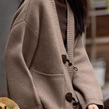 Casual Lazy V-Neck Denim Buckle Knitted Cardigan