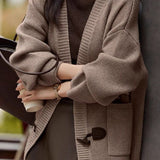 Casual Lazy V-Neck Denim Buckle Knitted Cardigan